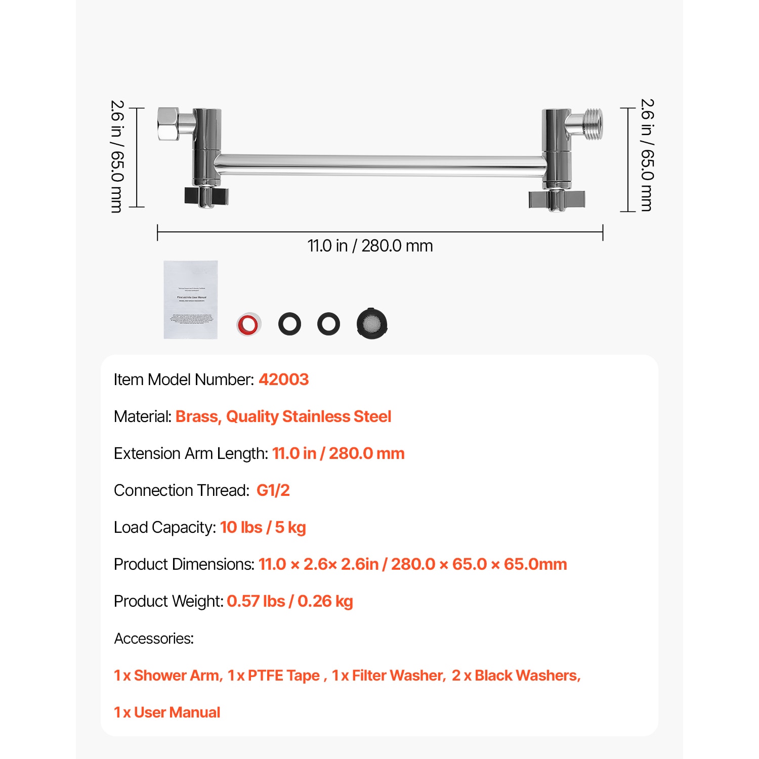 Shower Head Extension Arm Extender 11 In Adjustable Angle Height G1/2 Universal_voghion.com